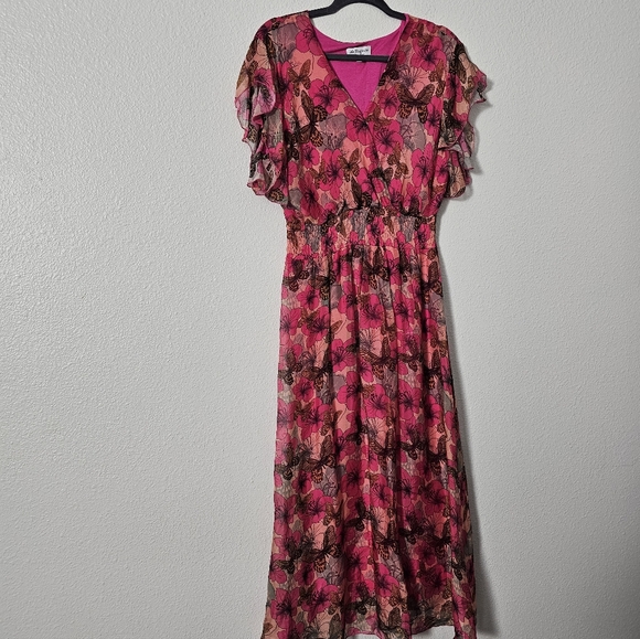 La Regazze Floral Pink Dress Sz L - Picture 2 of 11